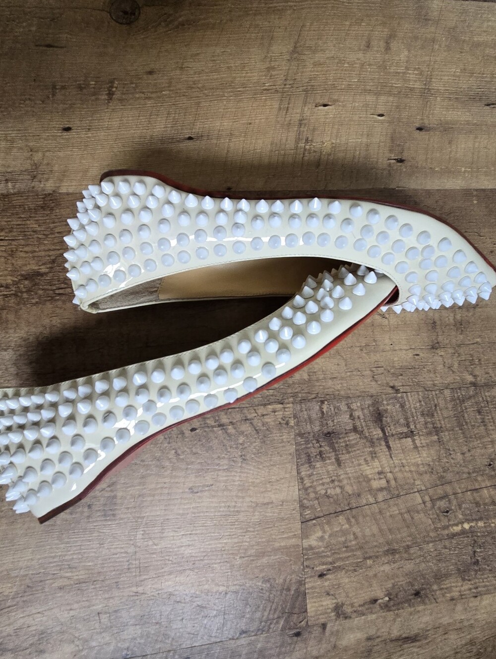 Christian Louboutin Pigalle Spikes Cream/white Flats Womens Size 36 - Picture 10 of 14